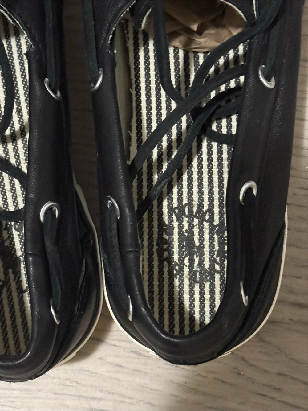 Polo Ralph Lauren Sander Leather Boat Shoes Black Size 9D NWOB Moc Toe Casual